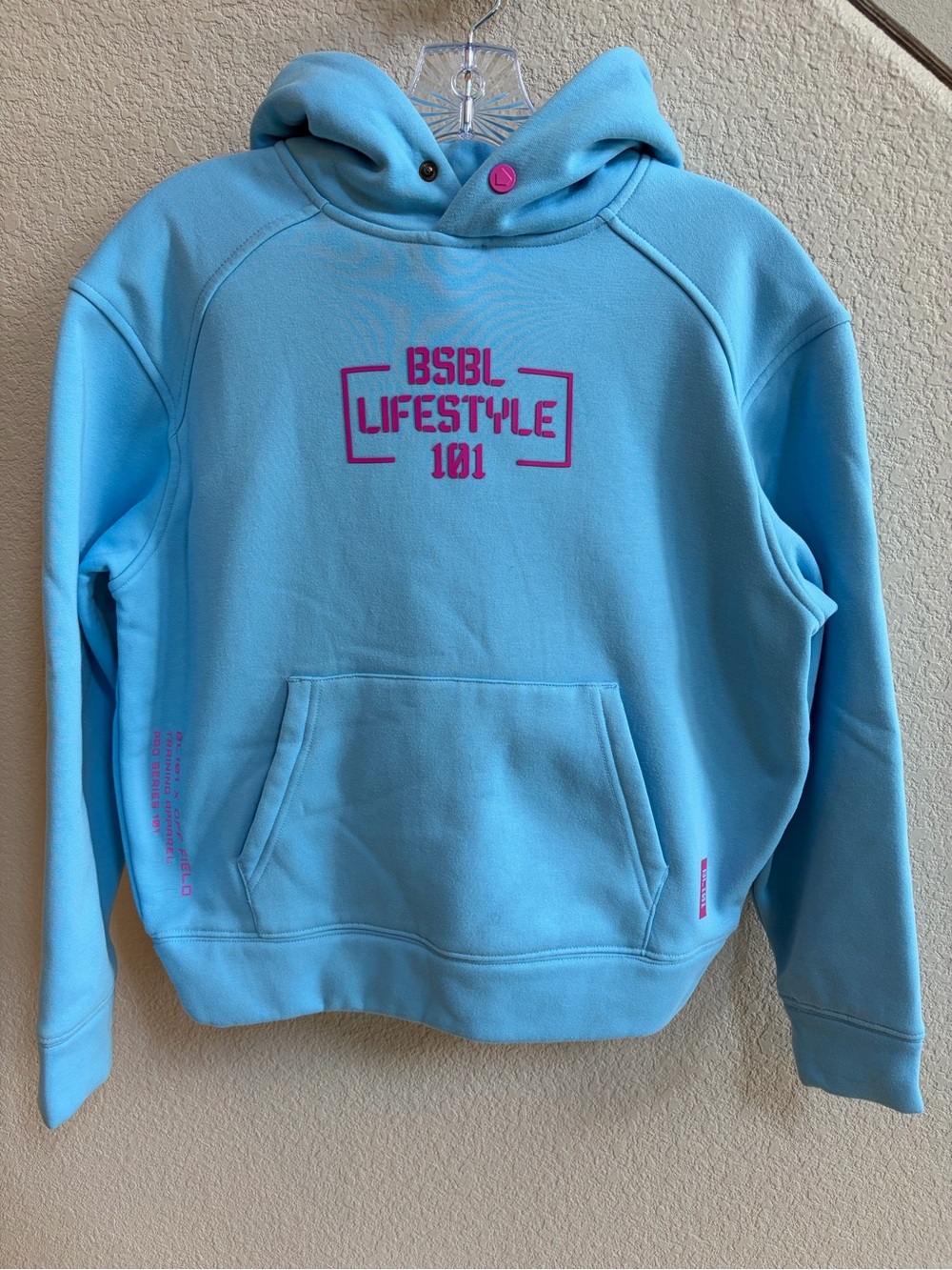 Baseball Lifestyle 101 Kids Light Blue Hoodie with Pink Logo